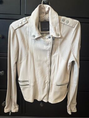 Mauri Off-White Perforated Leather Moto Jacket